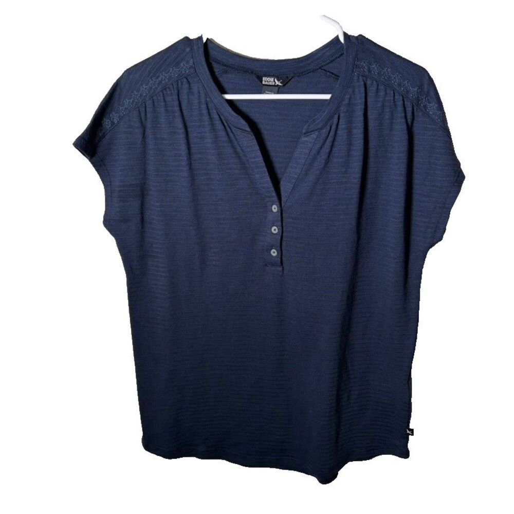 Eddie Bauer T-Shirt Women's Small Navy Blue Popover Short Sleeve Shirt Top